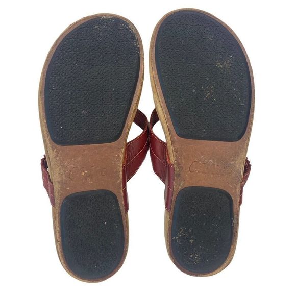 Olukai Leather Sandals Women's 10 US Kahili Tan Red Thong Slip On Slides 41 EUR - Picture 5 of 9